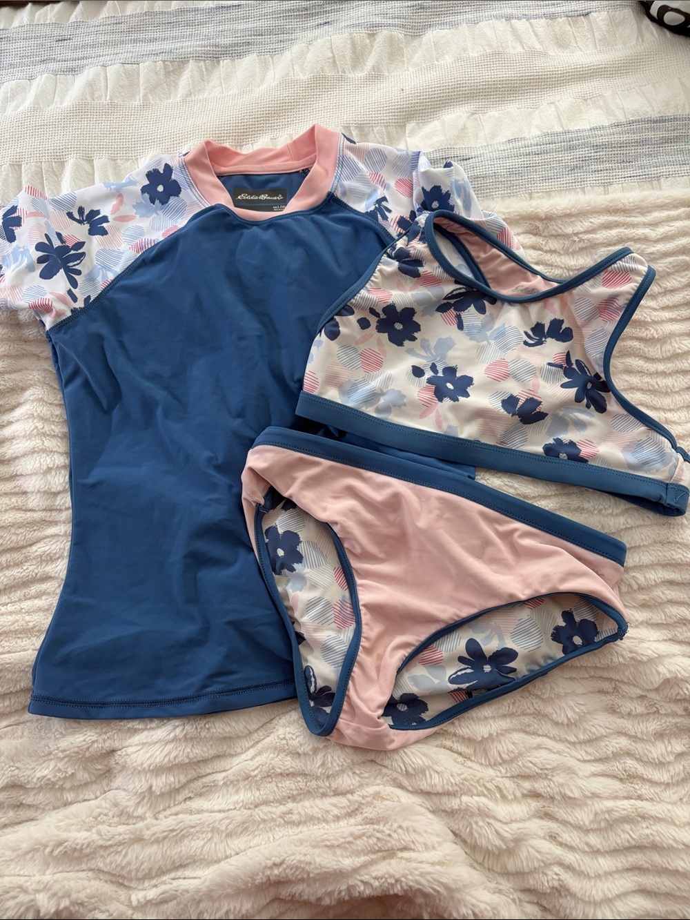 Eddie Bauer Girls Blue & Pink Floral Rashguard Swim Set